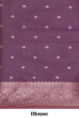 Plum lavender zari motifs design ikkat cotton saree with contrast zari design border and zari floral motifs blouse