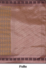 Mustard floral design ikkat cotton saree with contrast zari design border and zari floral motifs blouse