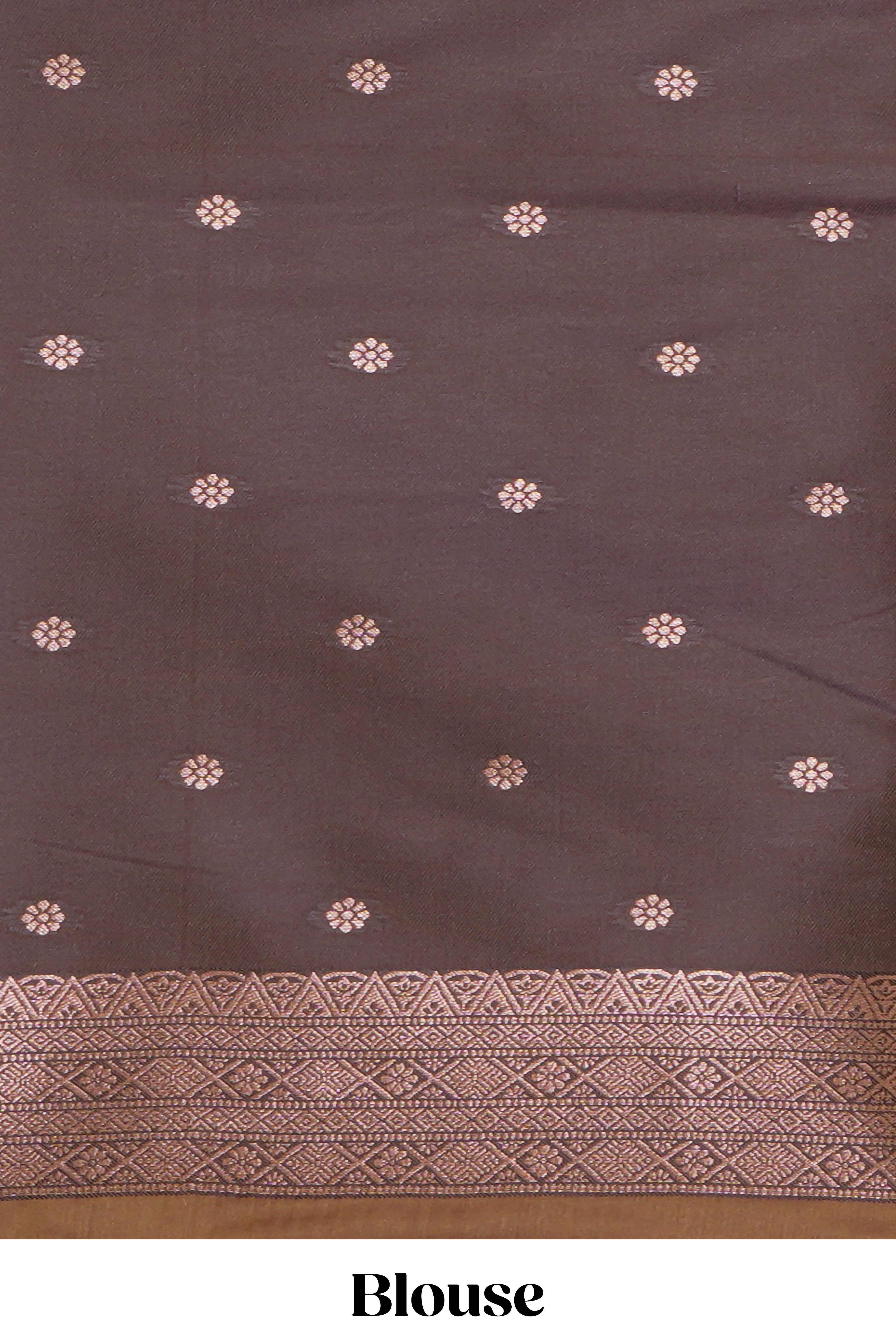 Mustard floral design ikkat cotton saree with contrast zari design border and zari floral motifs blouse