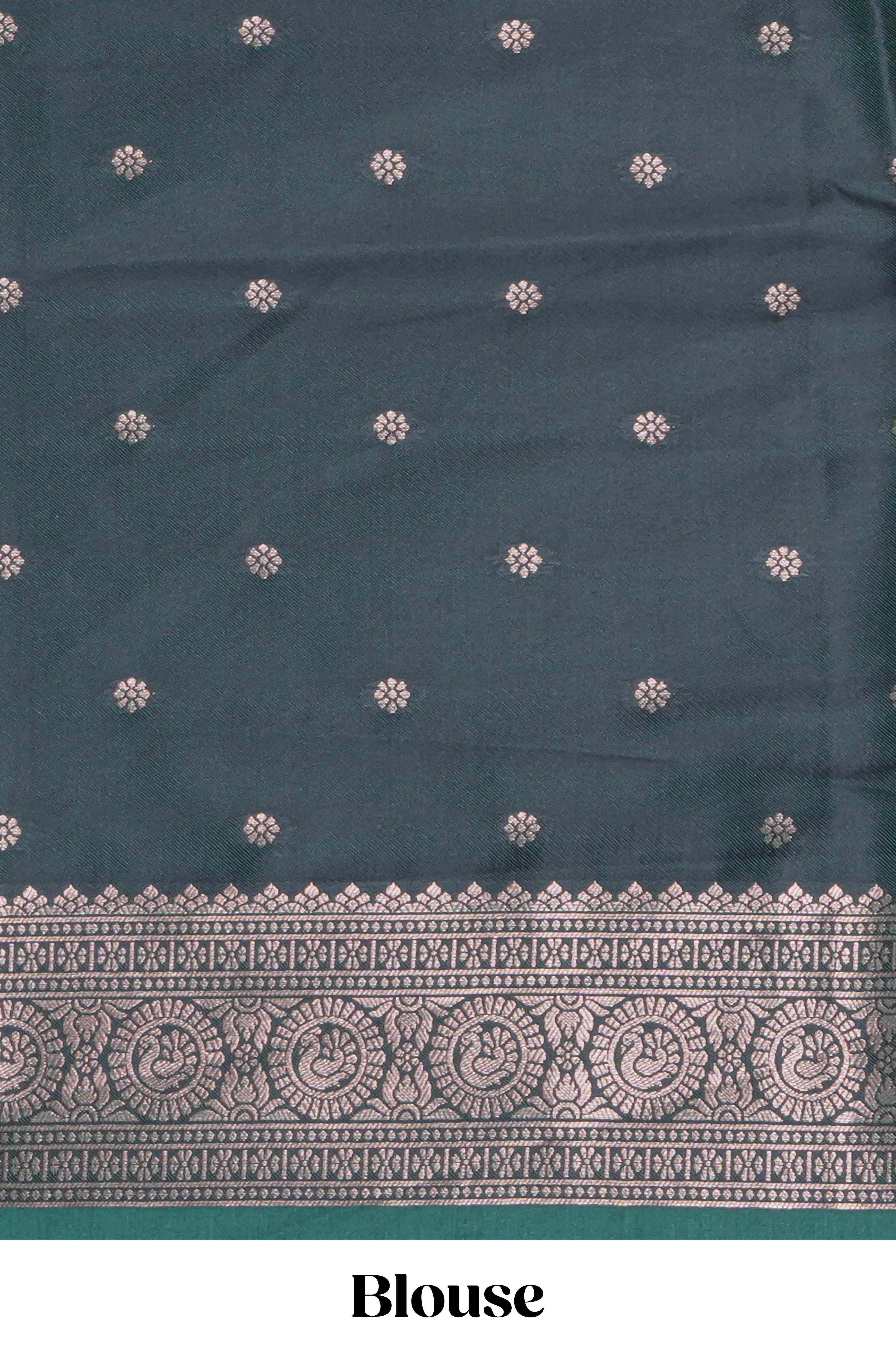 Green floral design zari motifs ikkat cotton saree with contrast zari design border and zari floral motifs blouse