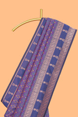 Lavender floral design zari motifs ikkat cotton saree with contrast zari design border and zari floral motifs blouse