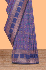Lavender floral design zari motifs ikkat cotton saree with contrast zari design border and zari floral motifs blouse