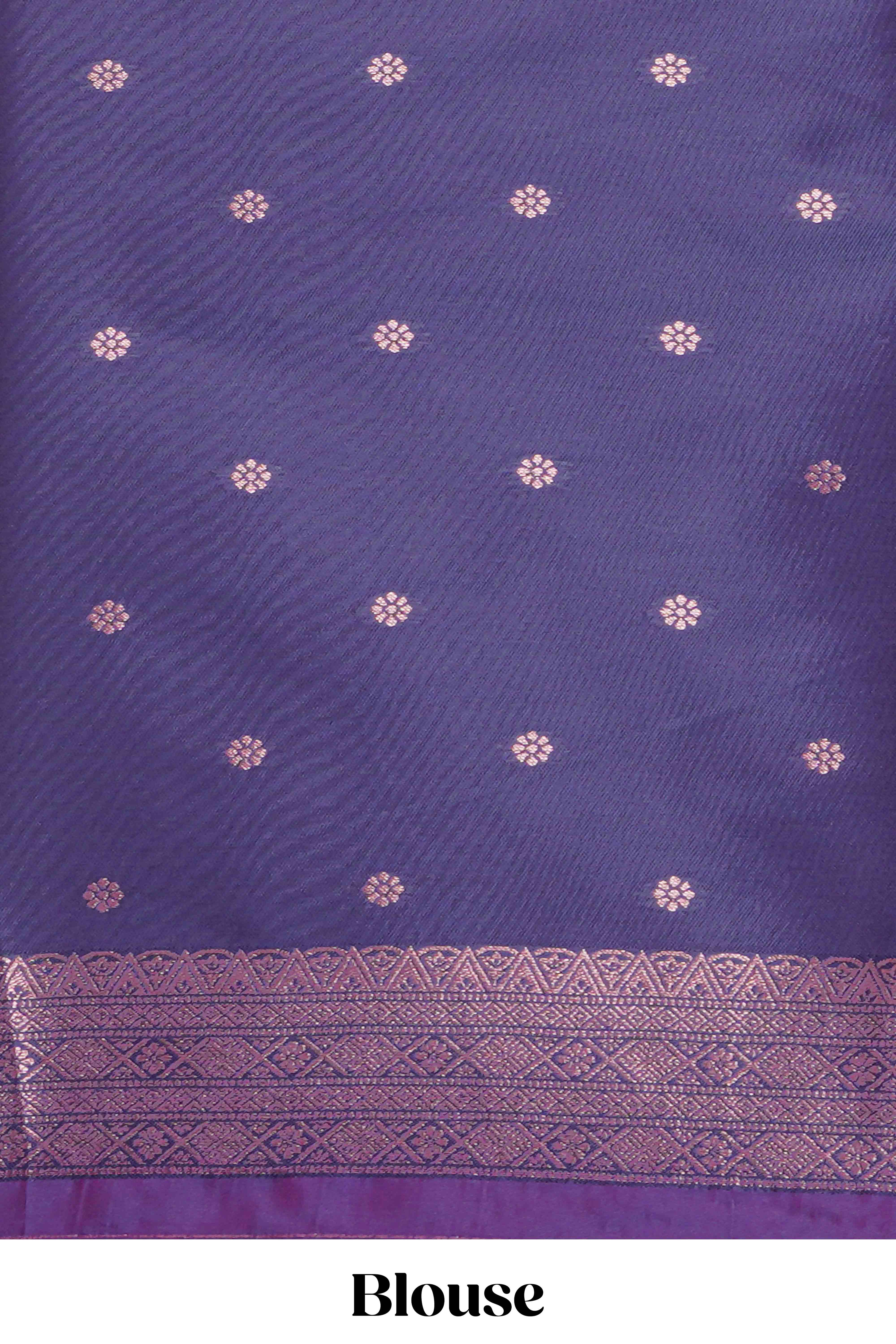 Lavender floral design zari motifs ikkat cotton saree with contrast zari design border and zari floral motifs blouse