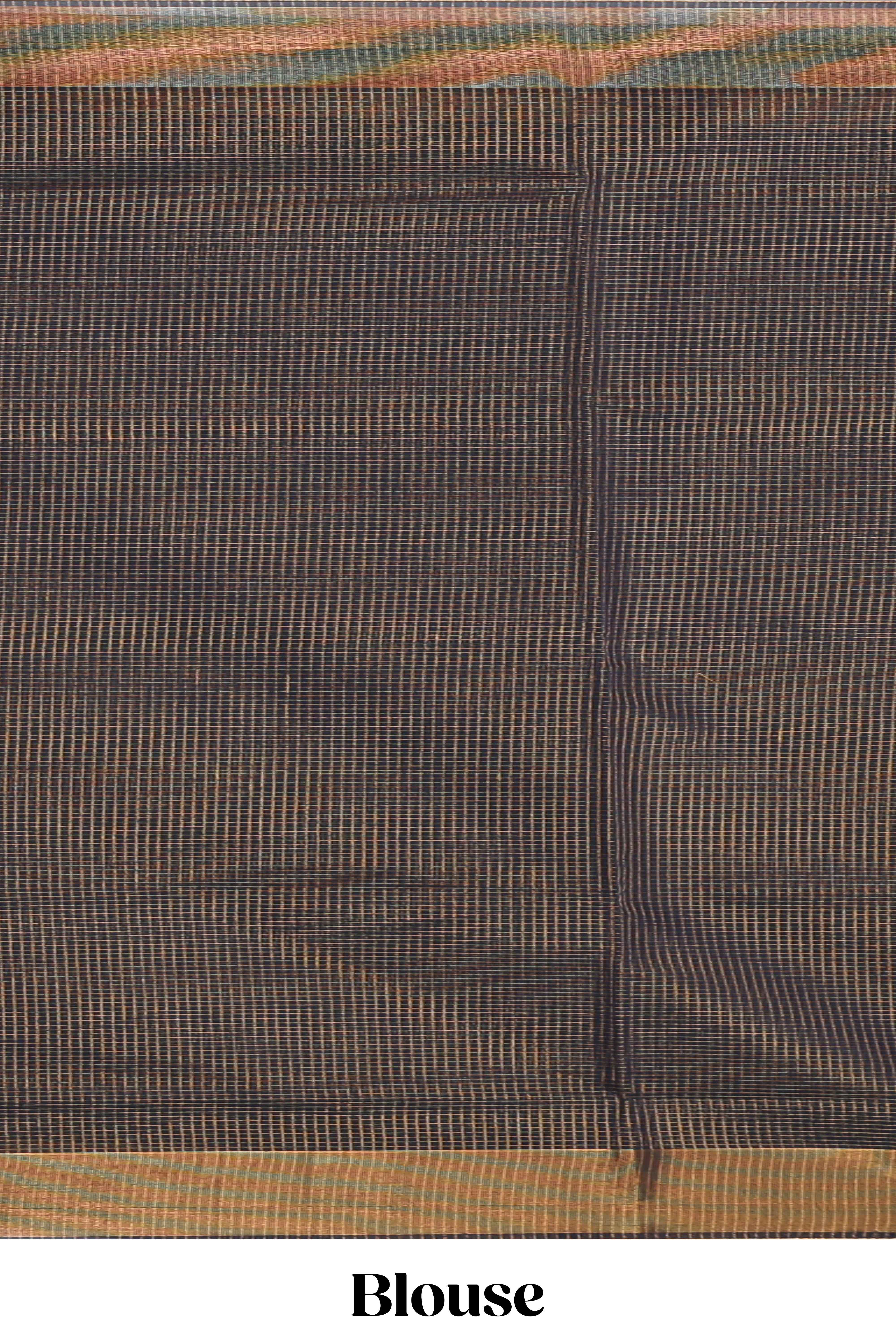 Black checked ikkat cotton saree with self zari border and matching blouse along with beautiful pallu showcasing ikkat design