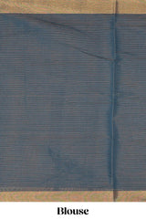 Dark blue striped pure ikkat cotton saree with self zari border paired with beautiful ikkat design pallu and matching blouse (Copy)