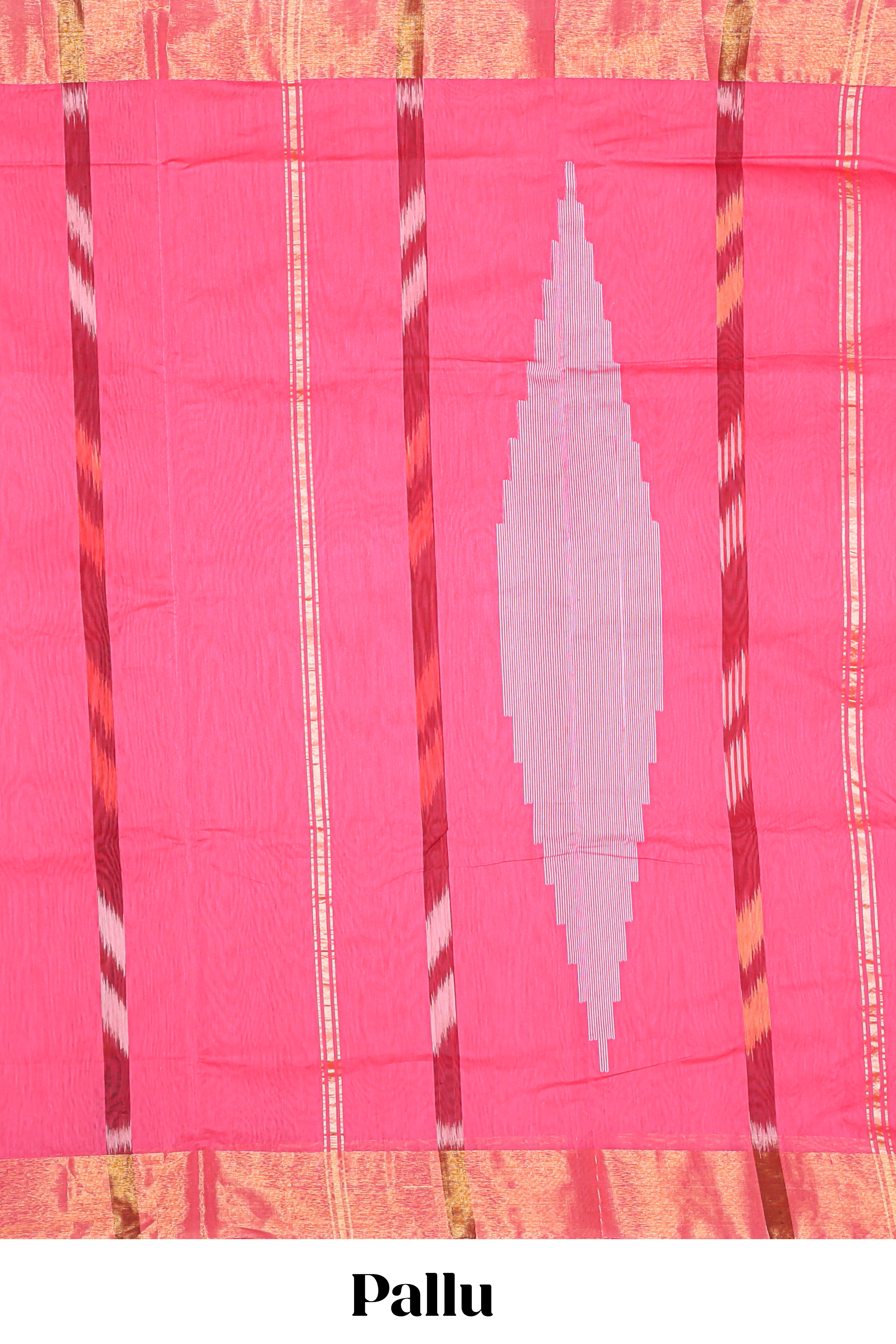 Pink motif designs ikkat cotton saree with contrast zari border and plain blouse