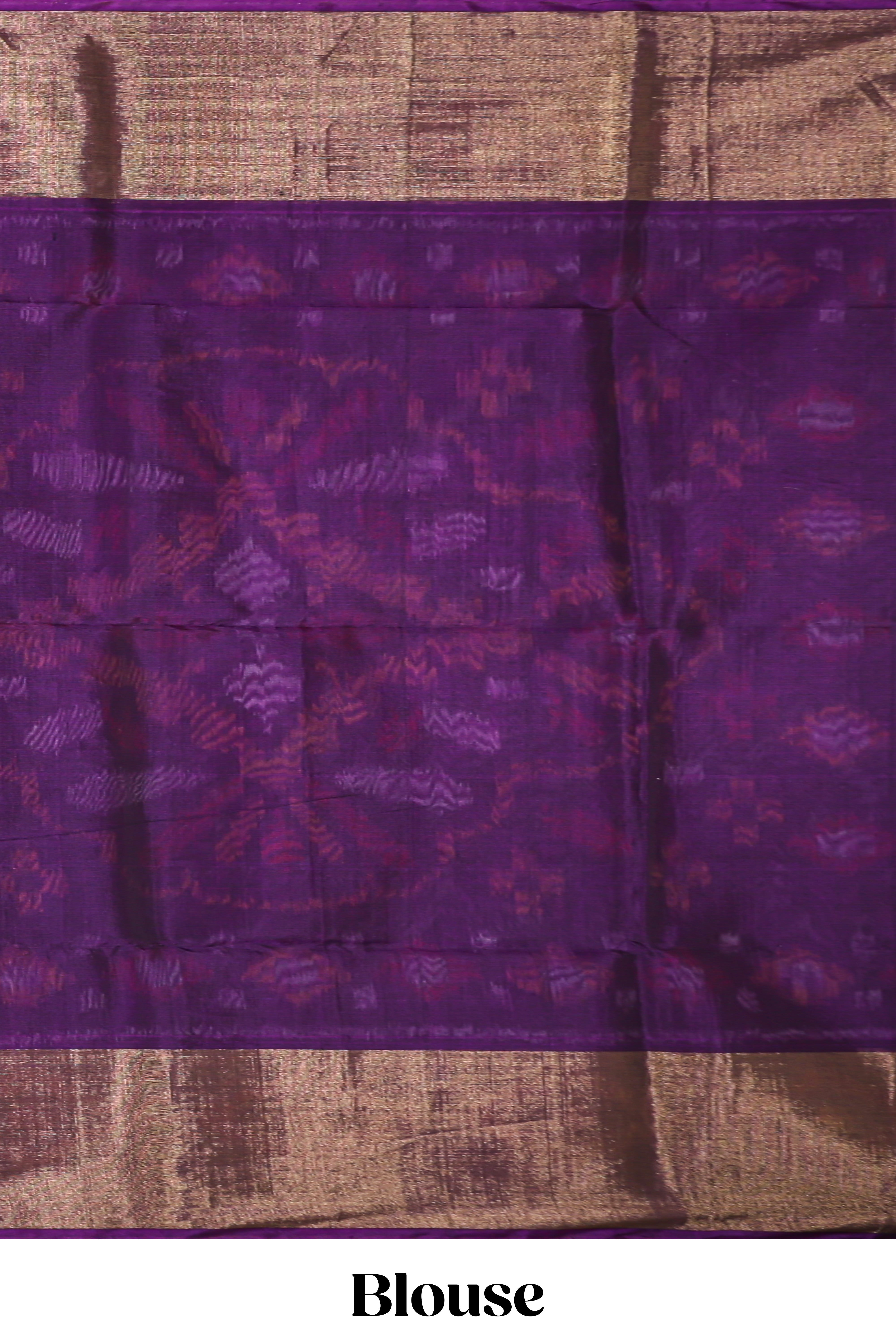 Grey ikkat design cotton saree with contrast zari border and violet Pallu and blouse