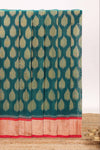 Midnight green motifs design ikkat cotton saree with contrast border and blouse