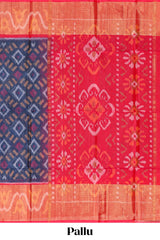 Blue geometric design ikkat cotton saree with contrast border and blouse