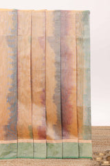 Multicolor striped shades plain design ikkat cotton saree with self zari pallu and matching blouse
