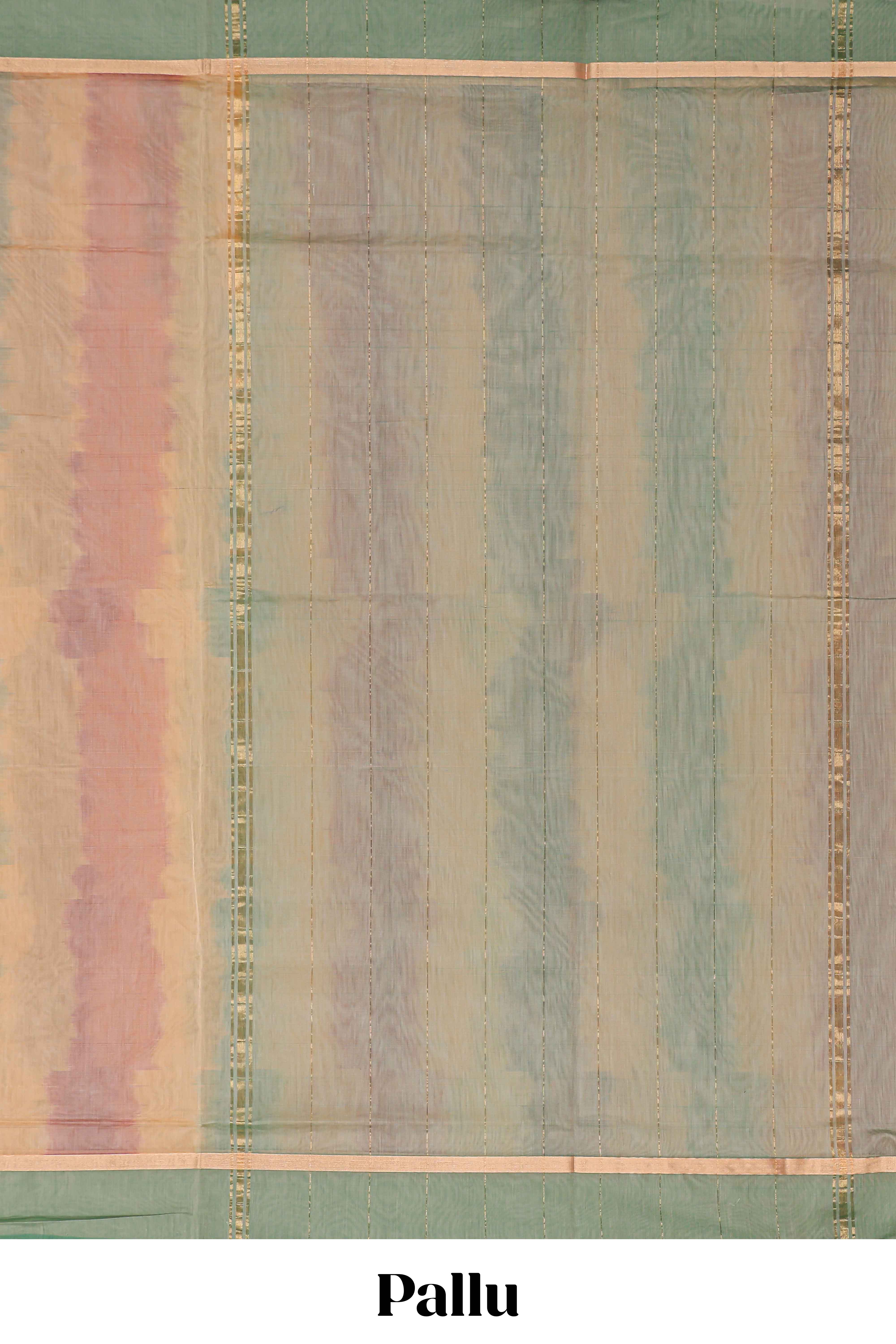 Multicolor striped shades plain design ikkat cotton saree with self zari pallu and matching blouse
