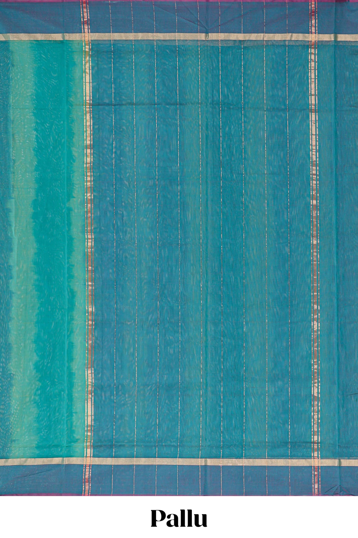 Teal blue striped shades plain design ikkat cotton saree with self zari pallu and matching blouse