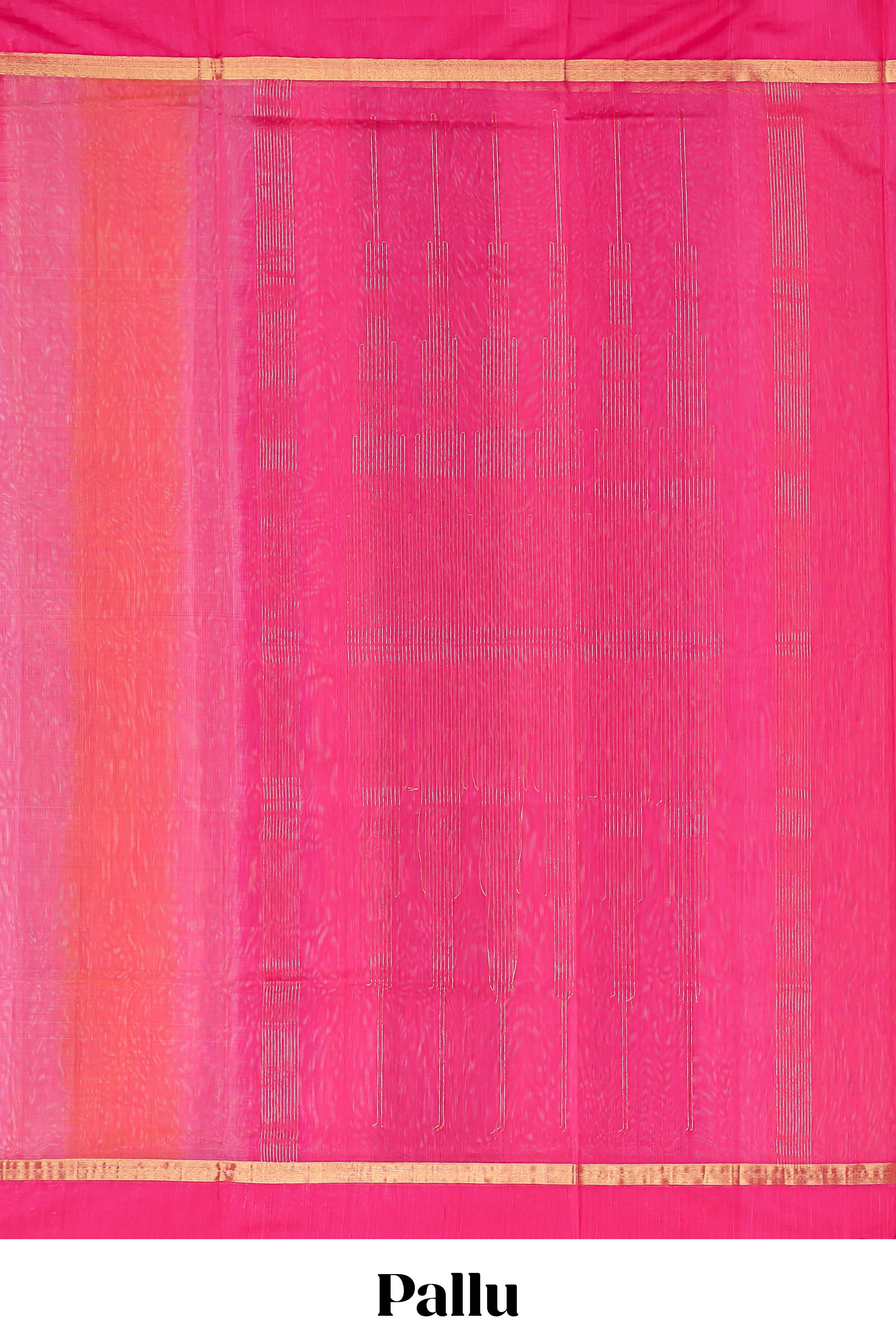Pink striped shades plain design ikkat cotton saree with self zari pallu and matching blouse