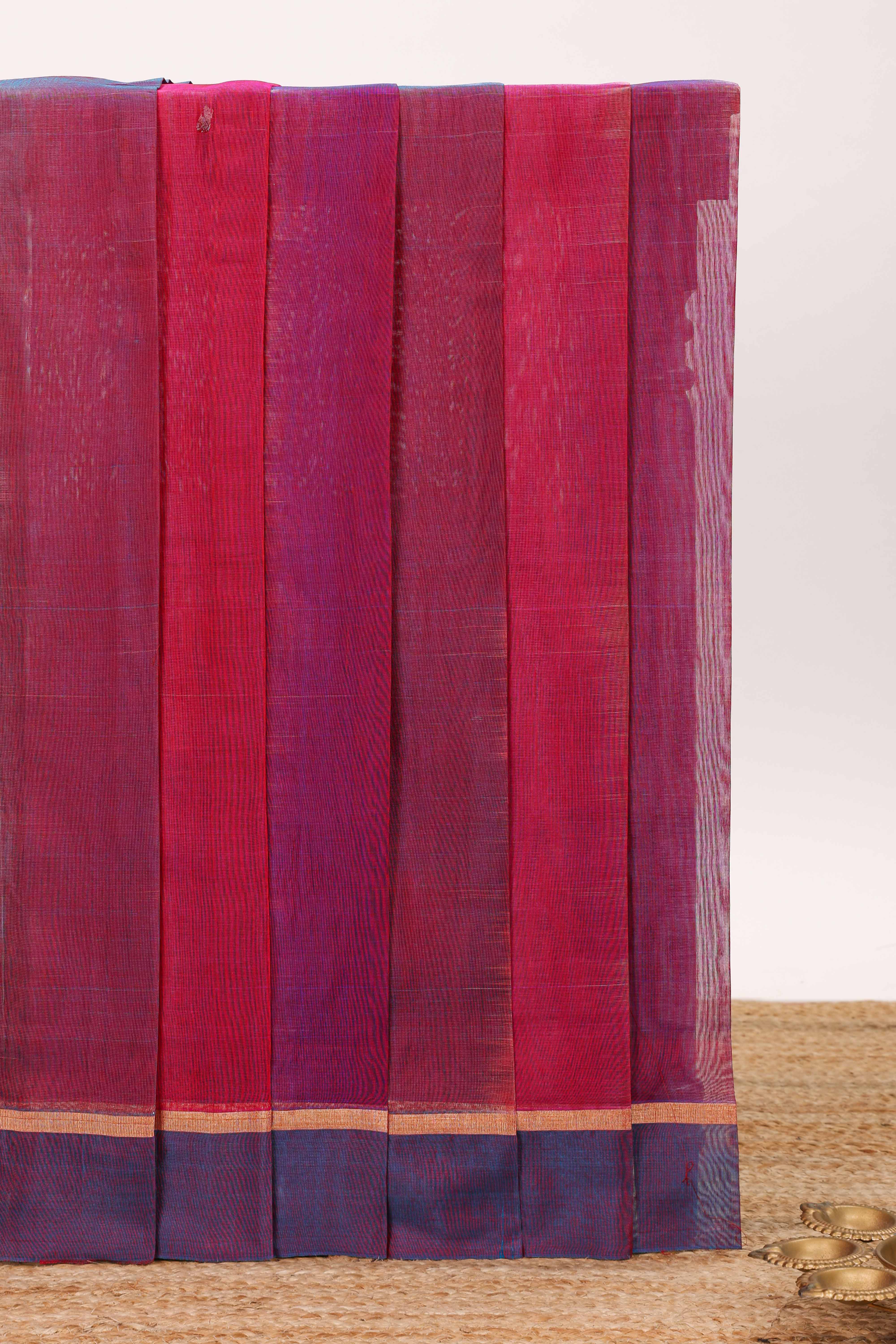 Red striped shades plain design ikkat cotton saree with self zari pallu and matching blouse