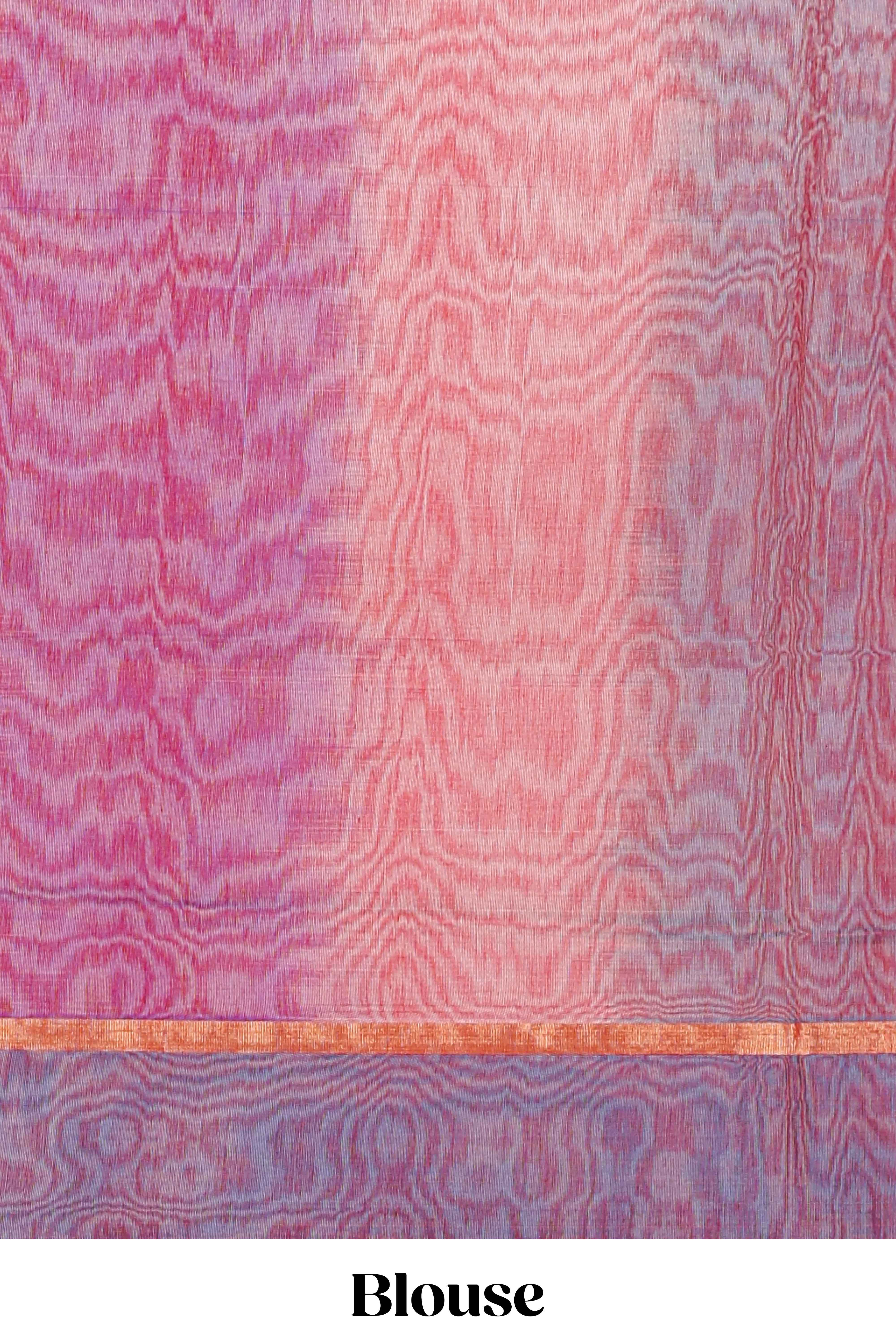 Red striped shades plain design ikkat cotton saree with self zari pallu and matching blouse