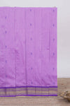 Lavender motifs design kalyani cotton saree with contrast border and striped pattern pallu