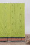 Green motifs design kalyani cotton saree with contrast border and striped pattern pallu