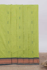 Green motifs design kalyani cotton saree with contrast border and striped pattern pallu