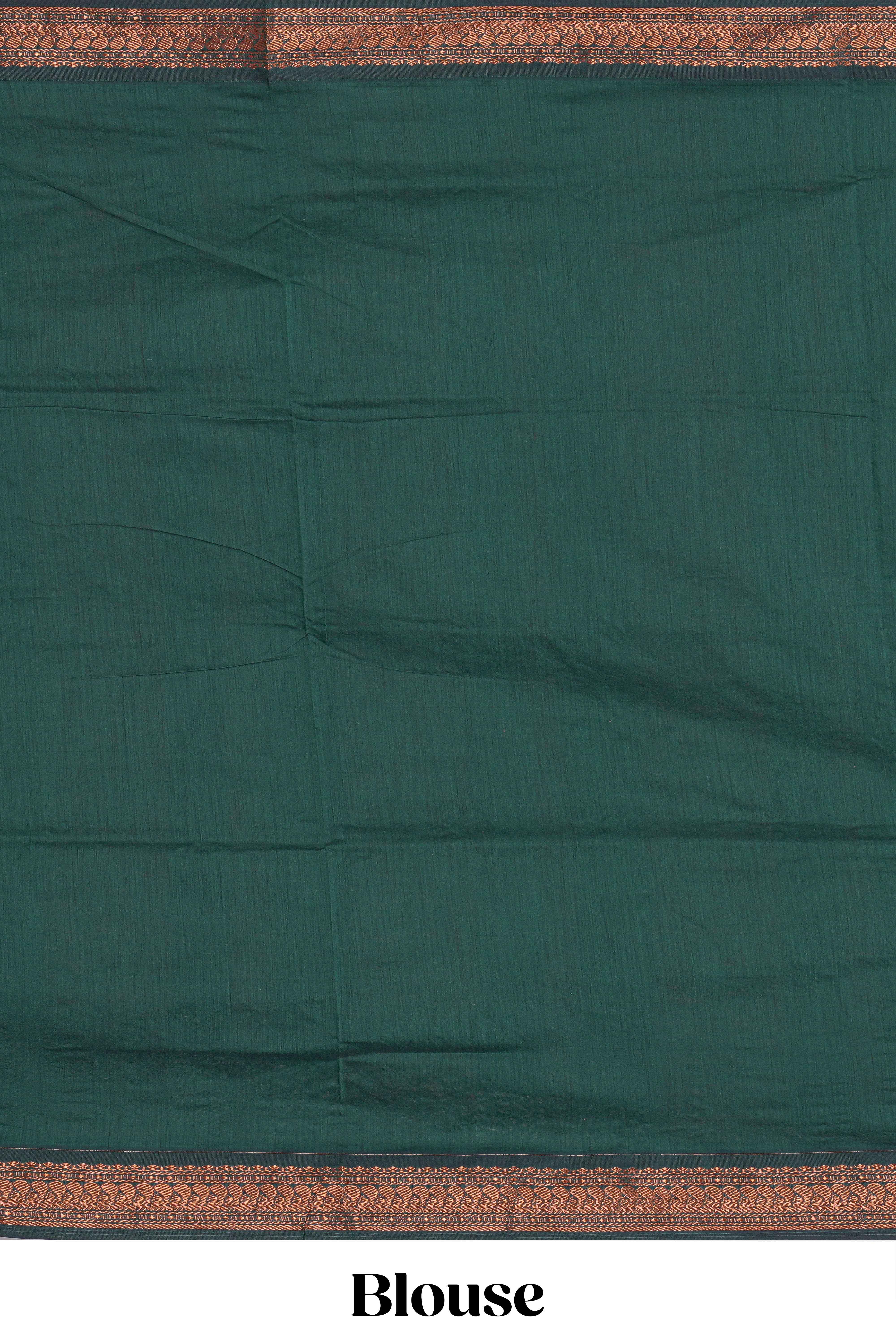 Green motifs design kalyani cotton saree with contrast border and striped pattern pallu