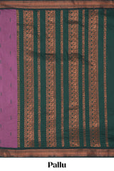 Purple motifs design kalyani cotton saree with contrast border and striped pattern pallu