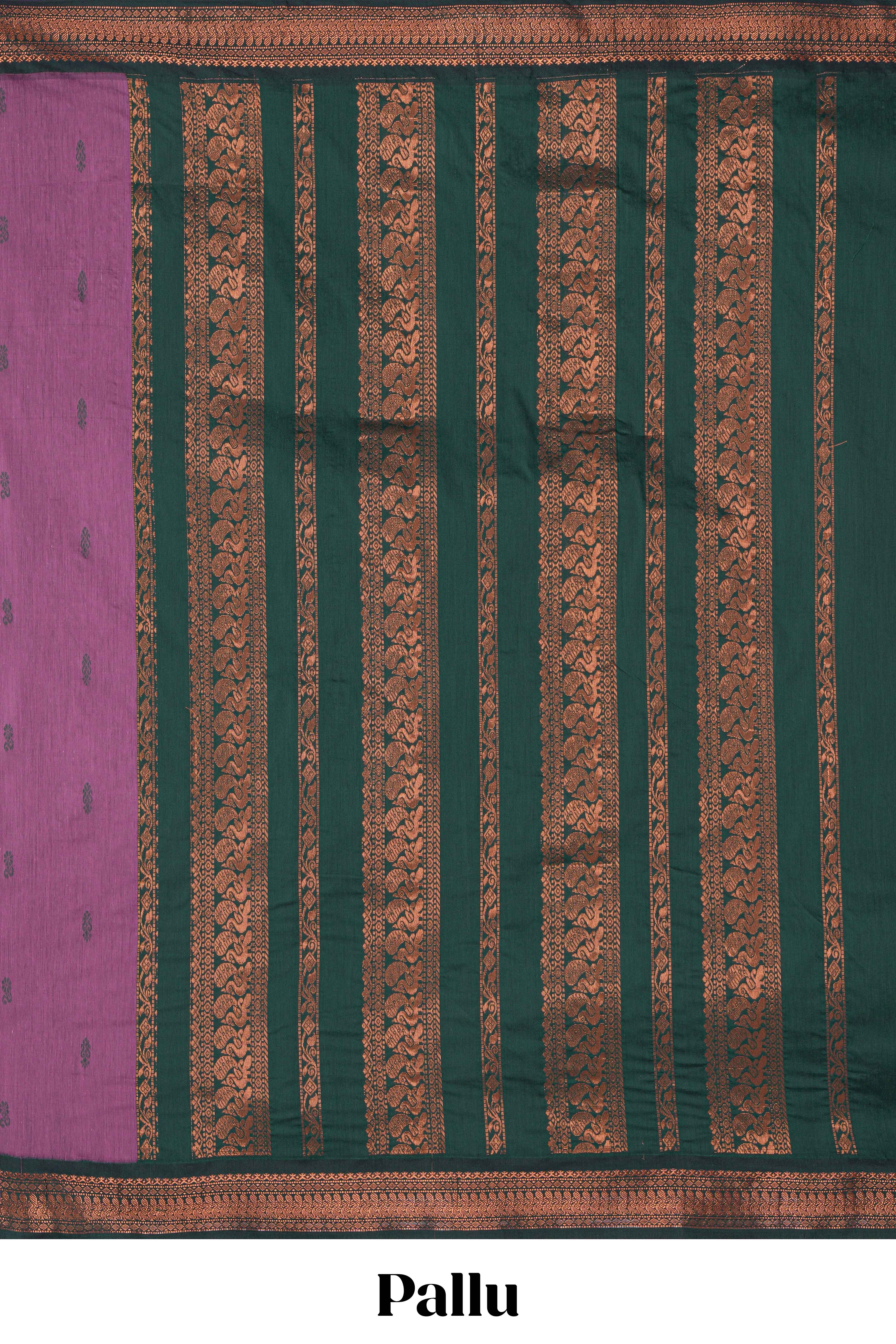 Purple motifs design kalyani cotton saree with contrast border and striped pattern pallu