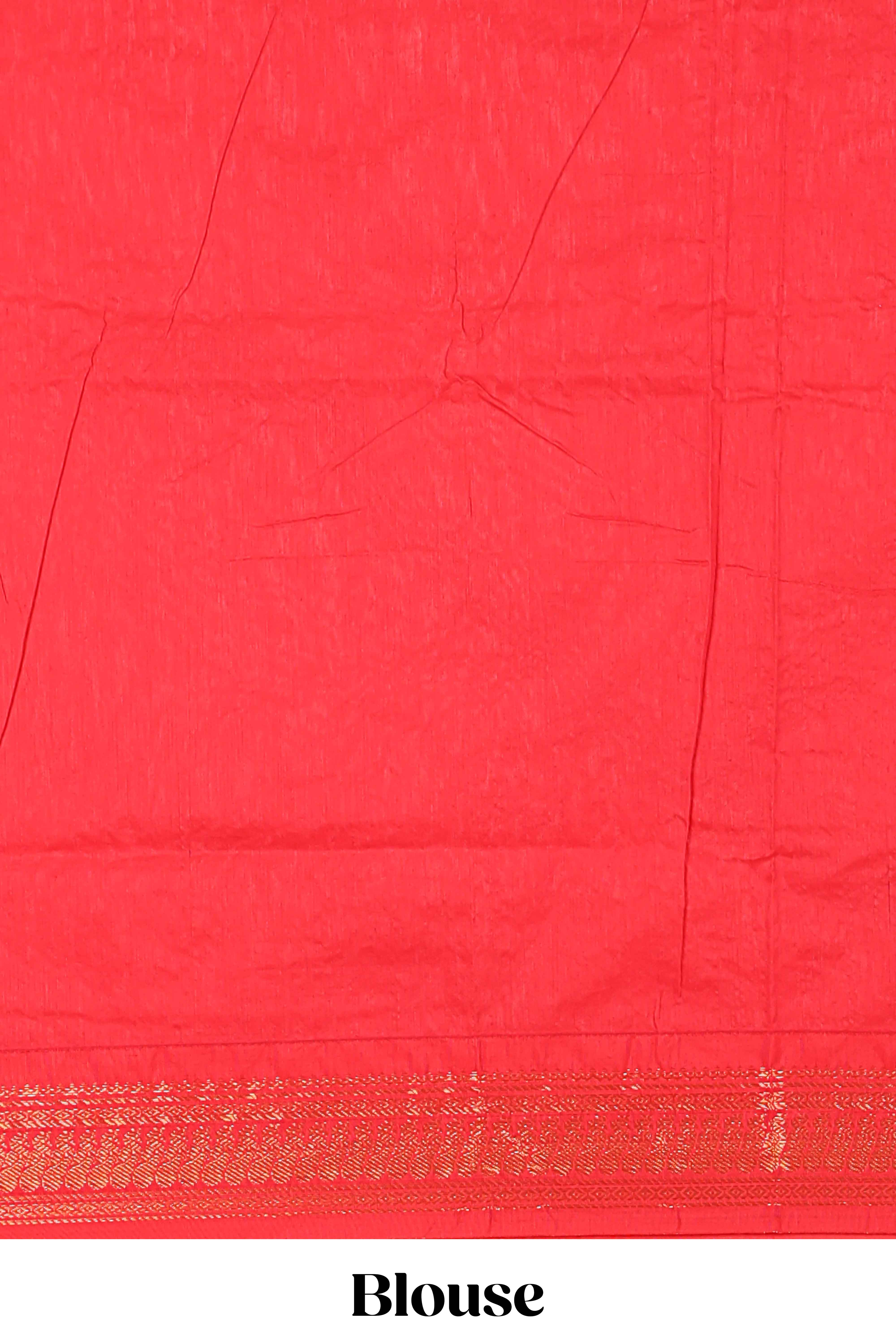 Pink butta designed kalyani cotton saree with contrast border and zari designed pallu with plain blouse