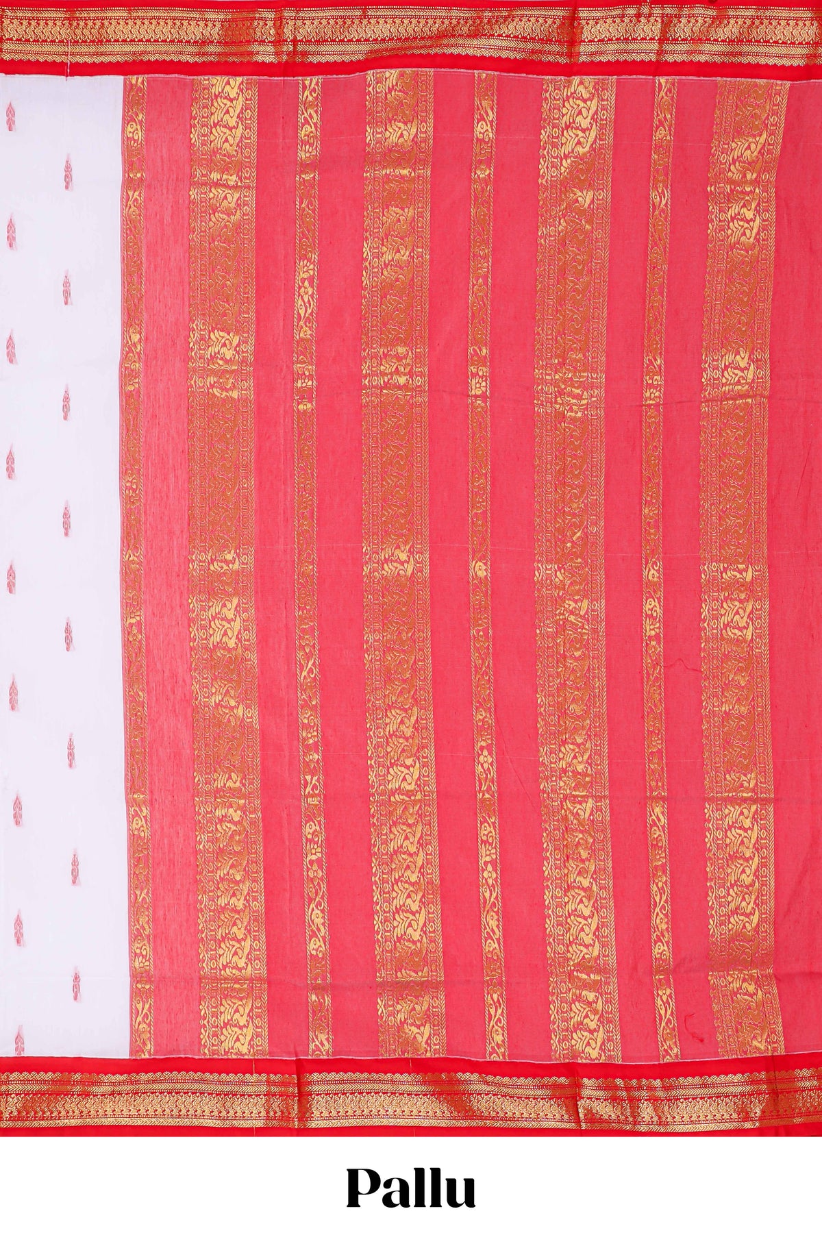 White butta designed kalyani cotton saree with contrast border and plain blouse