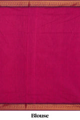Ink blue designed kalyani cotton saree with contrast border and plain blouse
