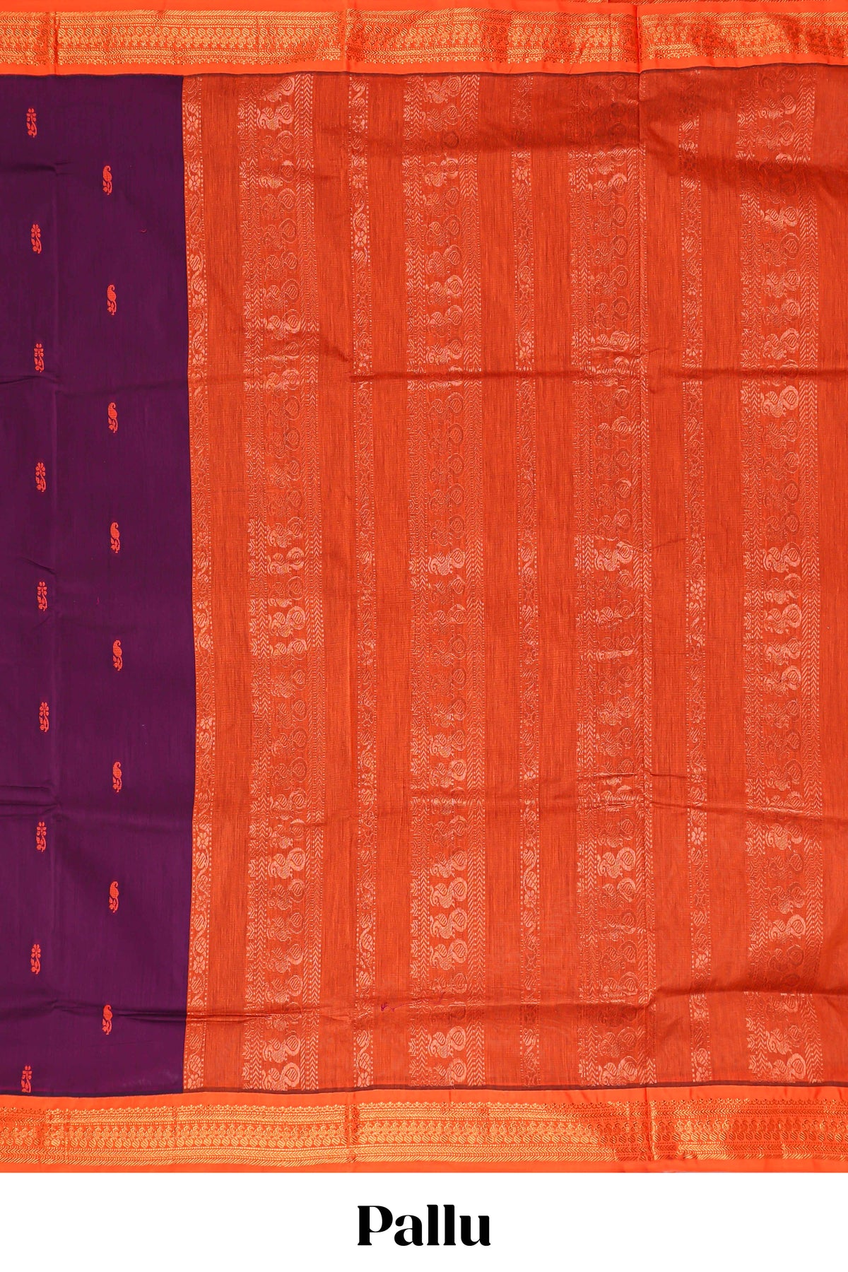 Purple designed kalyani cotton saree with contrast border and plain blouse
