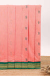 Peach bird motifs design kalyani cotton saree with contrast border and zari striped pallu
