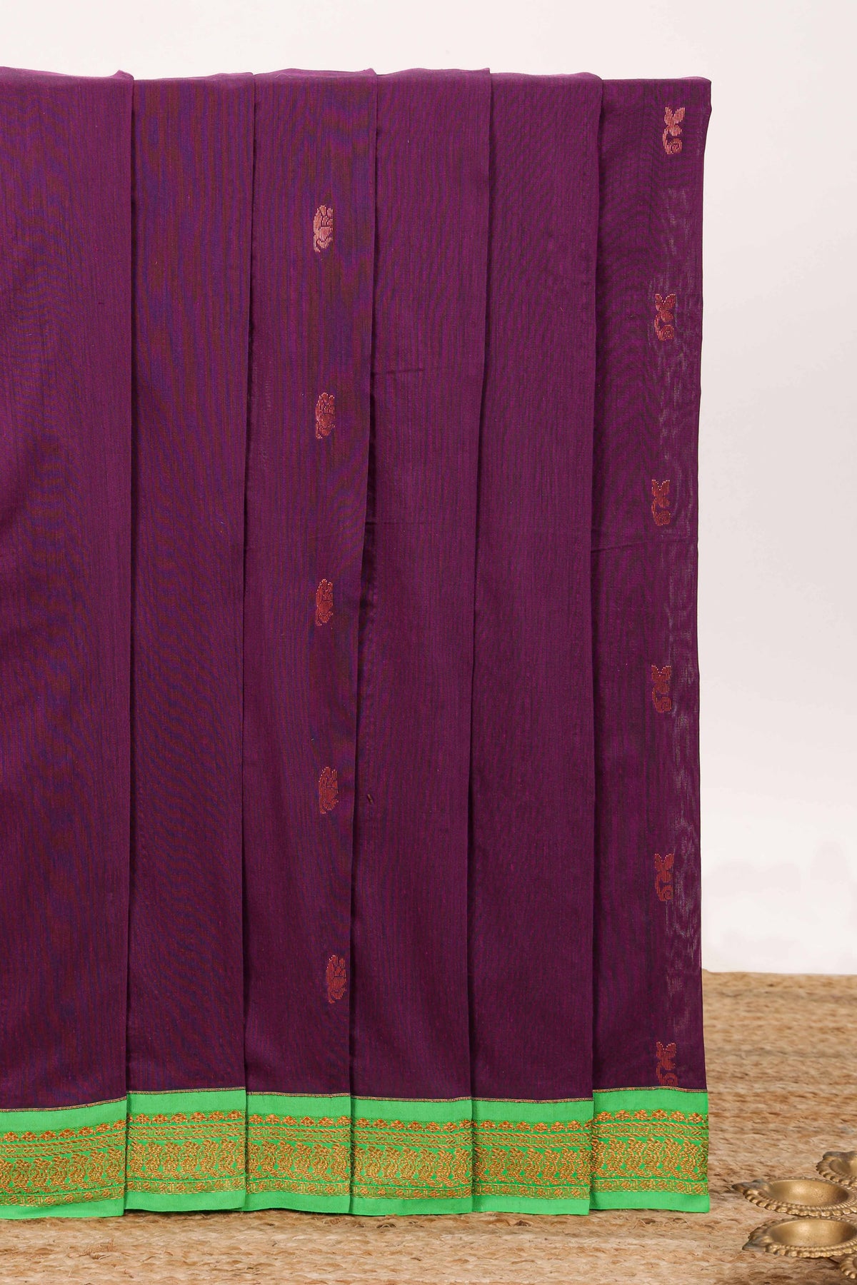 Purple floral motifs design kalyani cotton saree with contrast border and zari striped pallu
