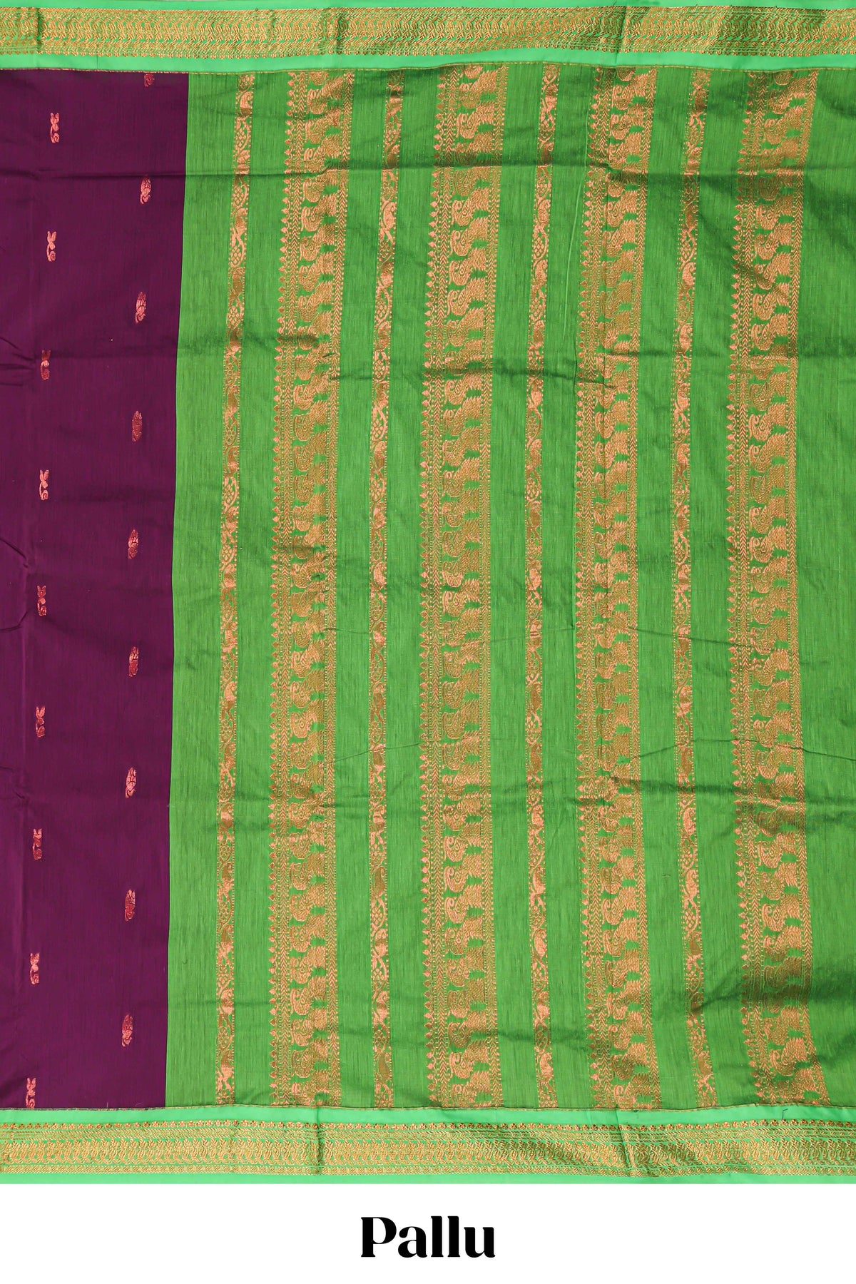 Purple floral motifs design kalyani cotton saree with contrast border and zari striped pallu