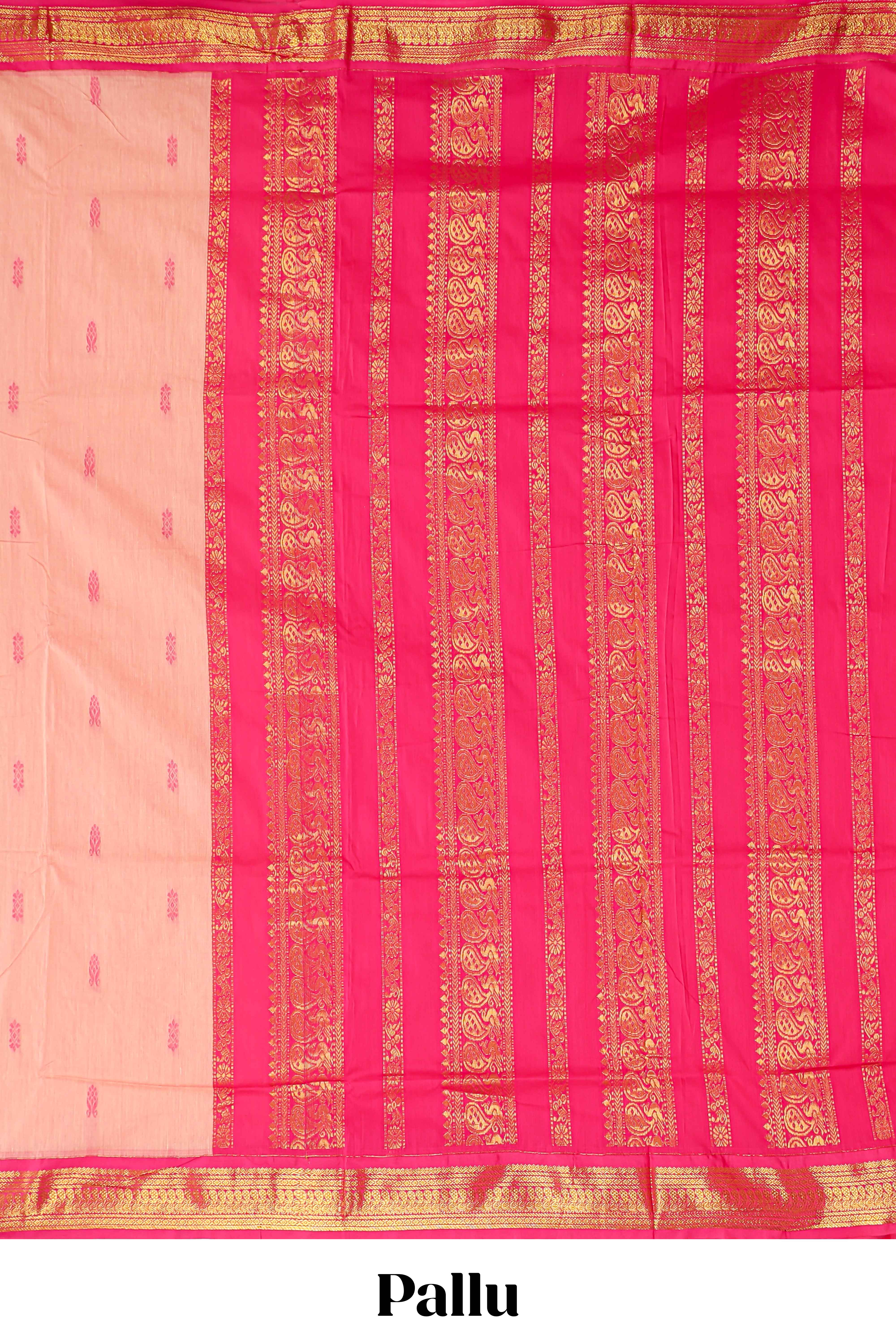 Peach floral motifs design kalyani cotton saree with contrast border and blouse