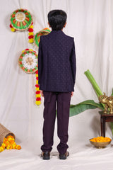 Violet boys suit set with gold piping and flower design