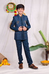 Blue boys suit set with gold piping and flower design
