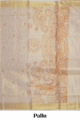 Cream unique design kerala cotton saree with self zari border and matching blouse