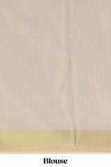 Cream unique design kerala cotton saree with self zari border and matching blouse