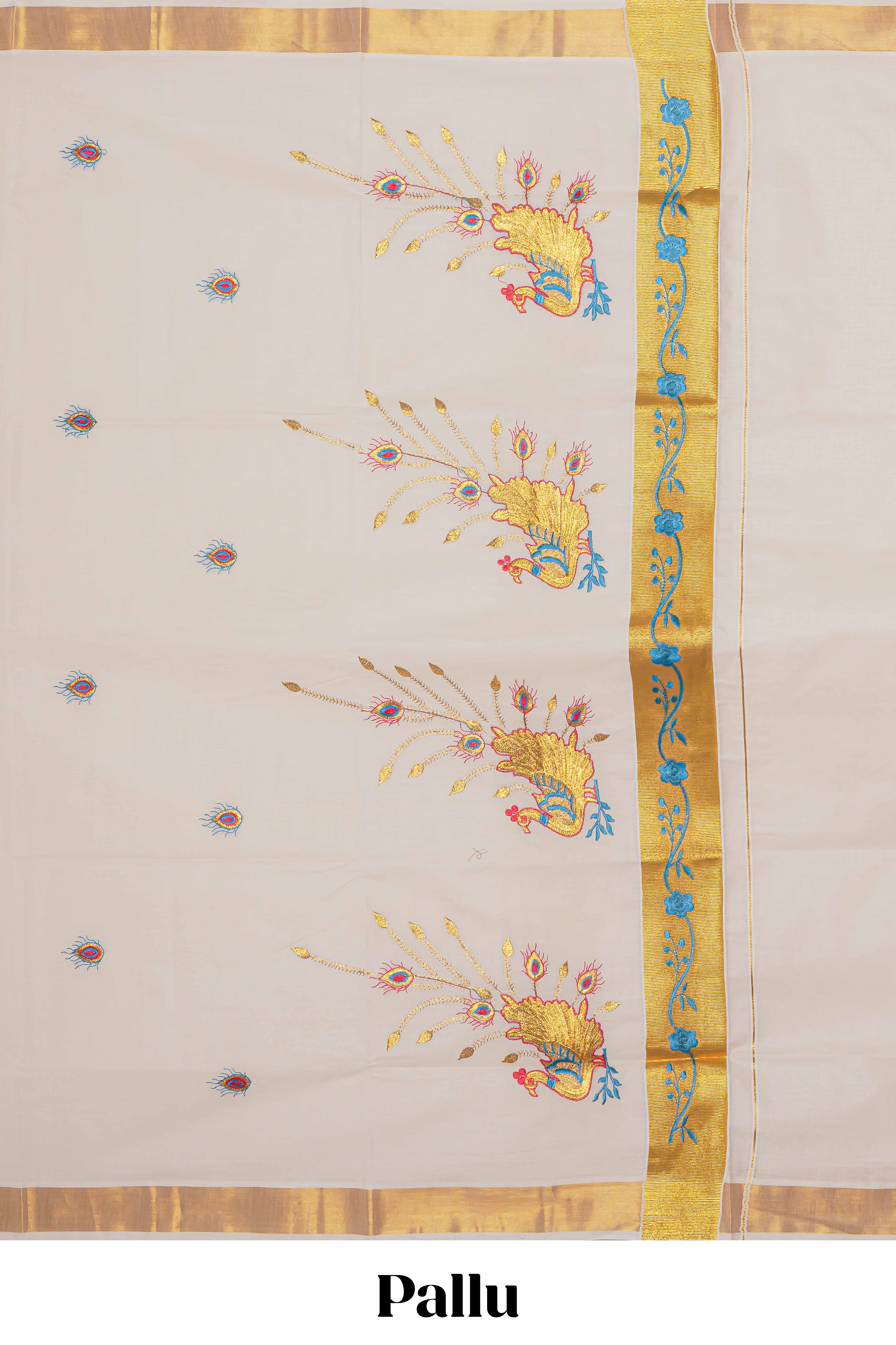 Cream plain design kerala cotton saree with self zari border and matching blouse