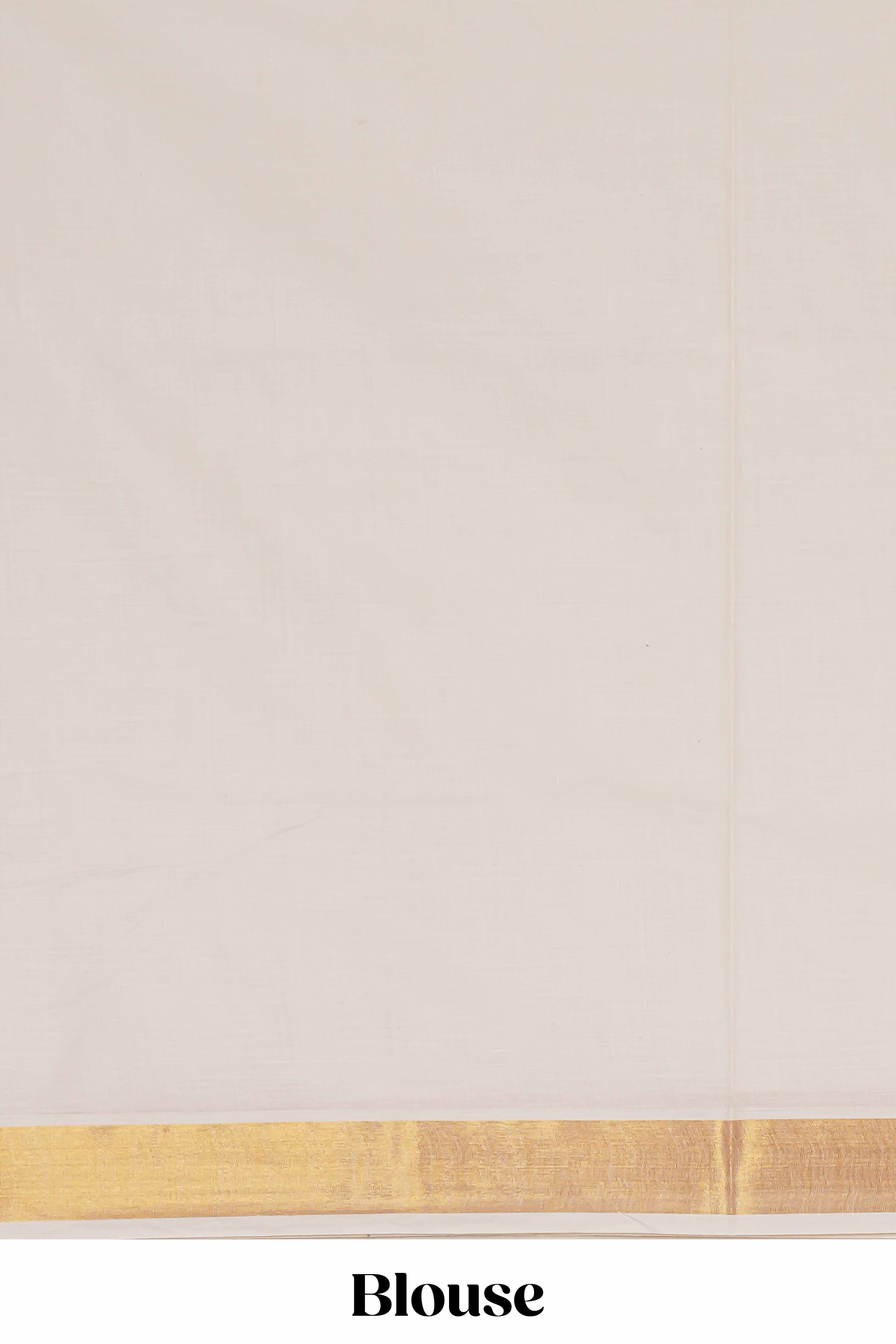 Cream plain design kerala cotton saree with self zari border and matching blouse