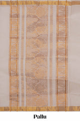 Cream zari striped design kerala cotton saree with self zari border and matching blouse