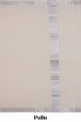Cream plain design kerala cotton saree with self silver zari border and matching blouse