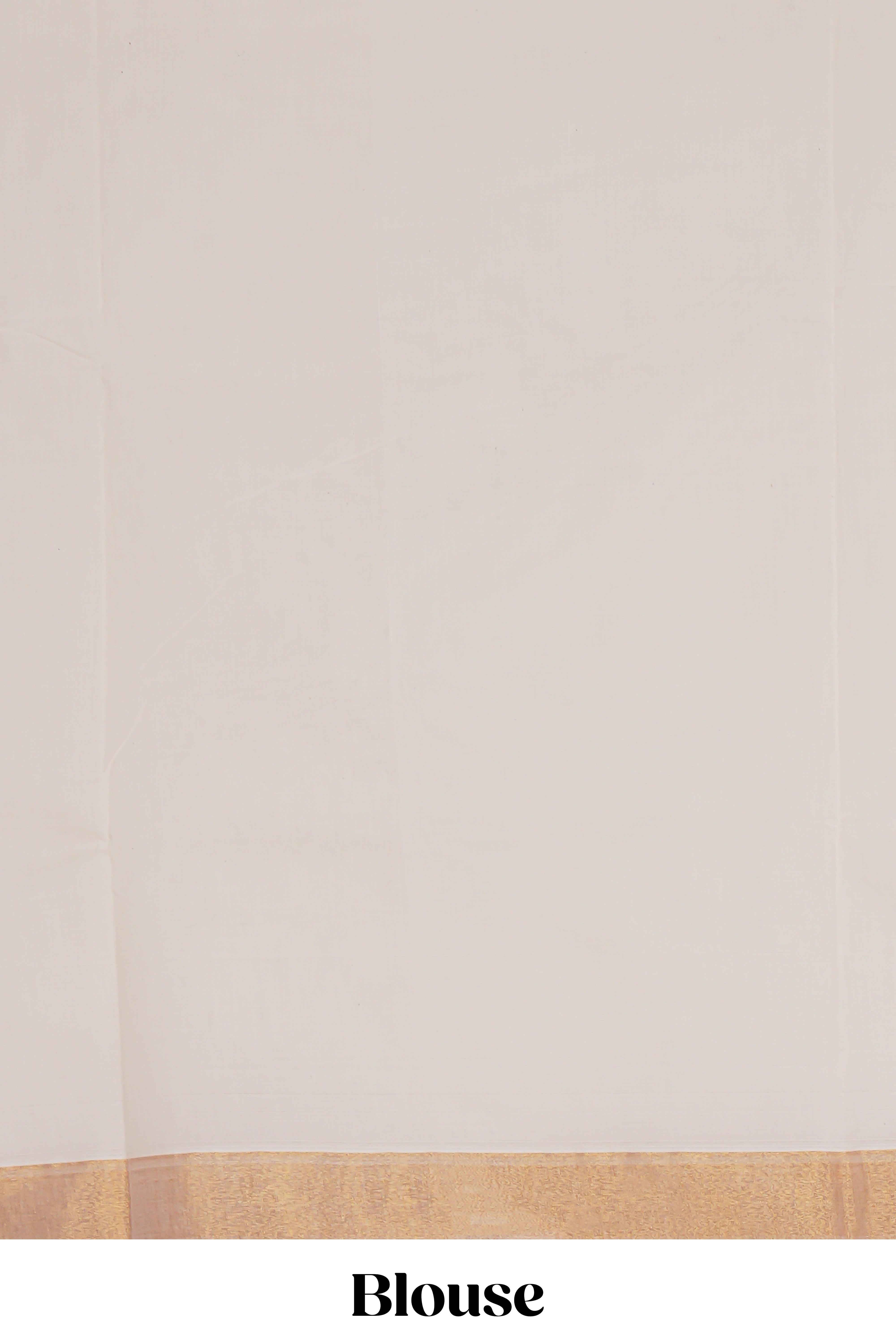 Cream plain design kerala cotton saree with self zari border and matching blouse