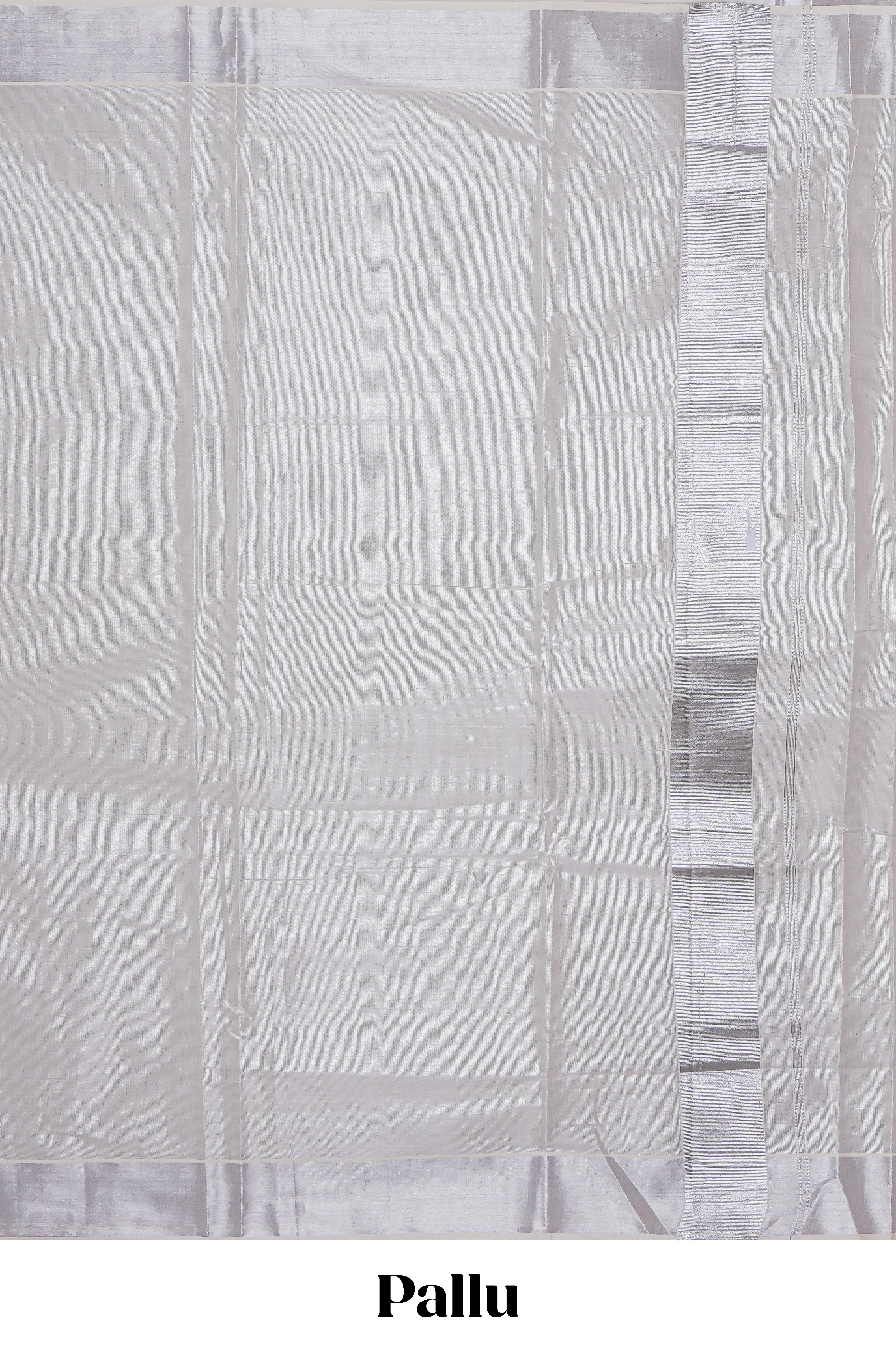 Grey plain design kerala cotton saree with self zari border and matching blouse