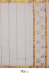 White plain design kerala cotton saree with self zari border and matching blouse