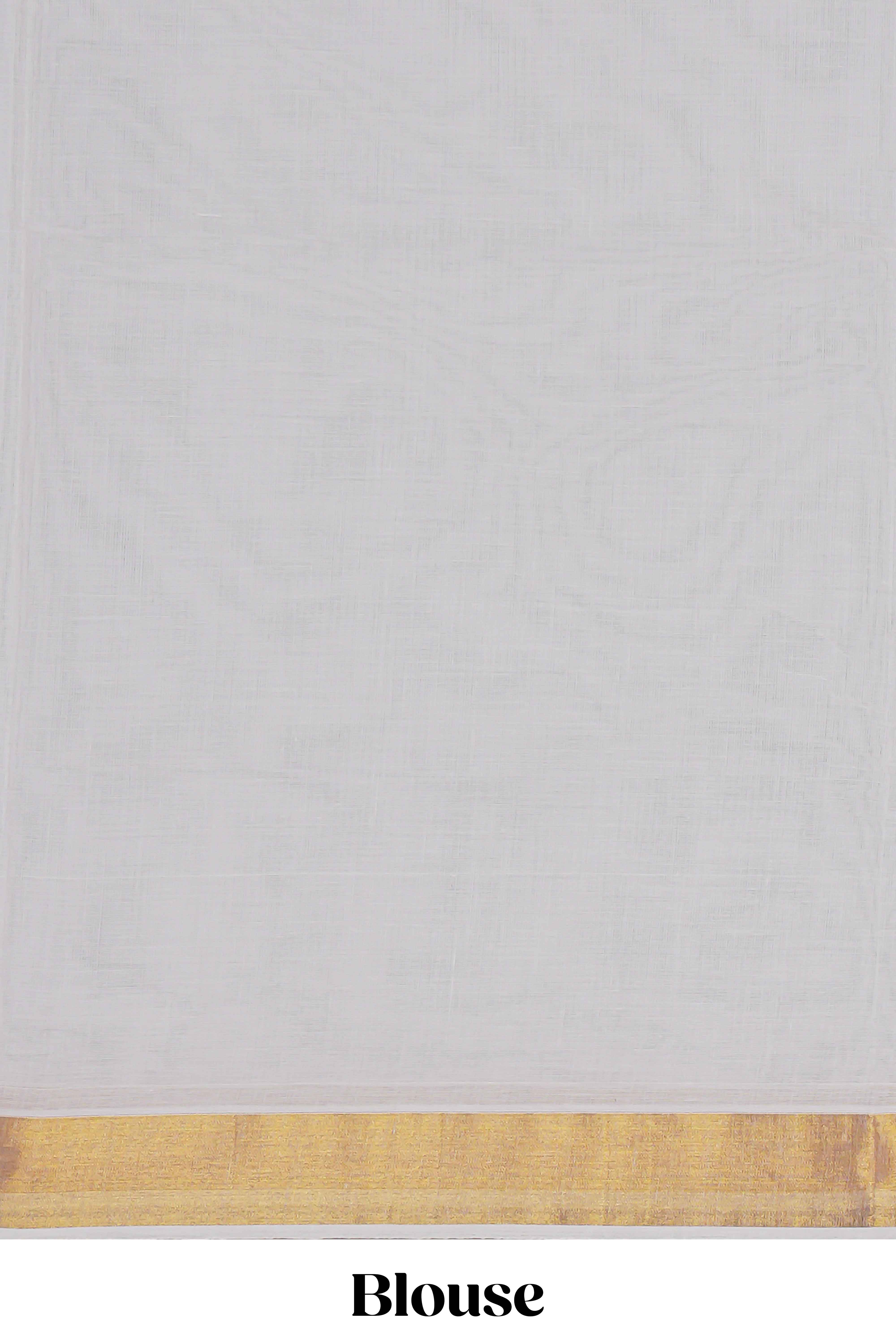 White plain design kerala cotton saree with self zari border and matching blouse