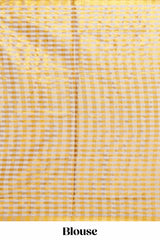Cream golden zari checked design kerala cotton saree with self zari border and matching blouse