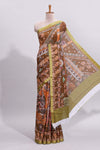 Brown mythological & traditional motifs kalamkari cotton saree with contrast zari border and motifs blouse