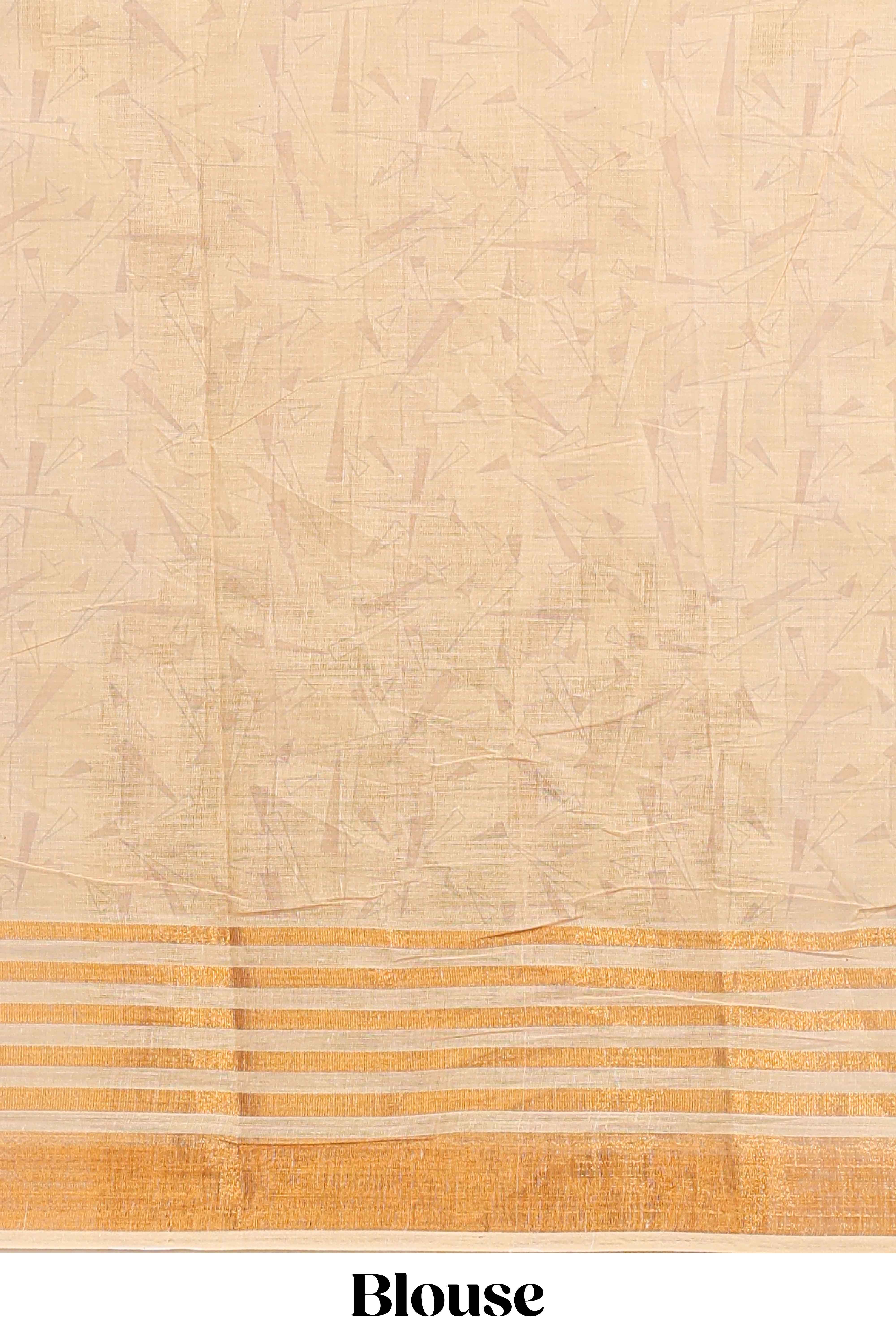 Blue traditional motifs kalamkari cotton saree with contrast zari border and motifs blouse