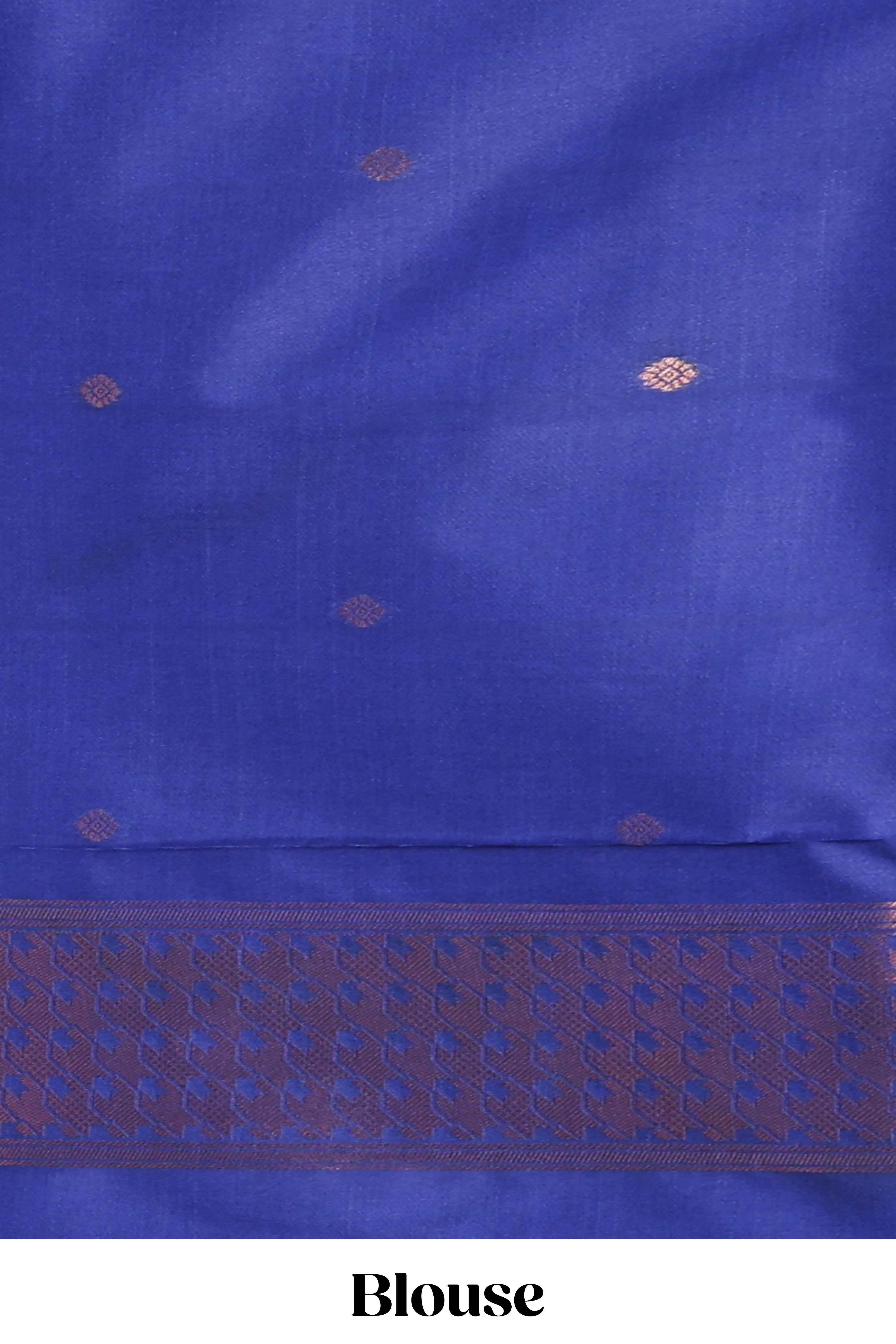 Royal Blue Katan SilkSaree with Rich Zari Woven Geometric border and Pallu along with Matching Blouse