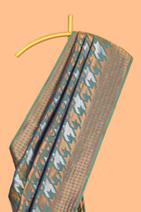 Green Katan SilkSaree with Rich Zari Woven Geometric border and Pallu along with Matching Blouse